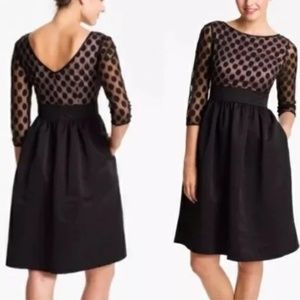 Eliza J Dot Mesh Bodice Fit & Flare Dress in Black Size 2